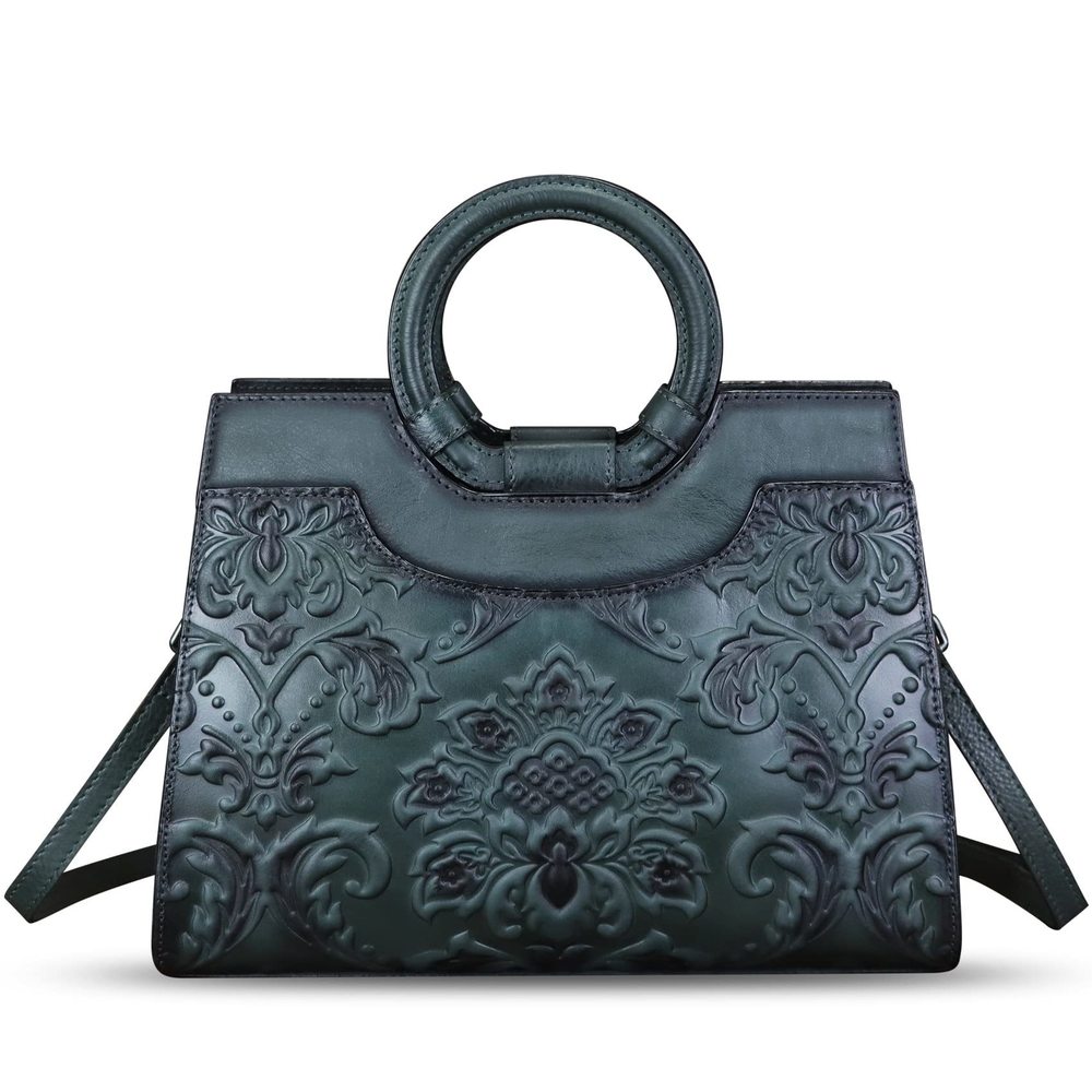 Genuine Leather Satchel Purse Embossed Leather Top Handle Handbag C :^)